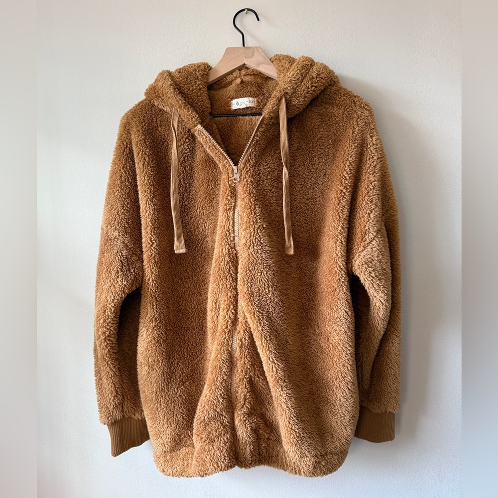 LOFT Tan Fleece Teddy Hoodie Sz L